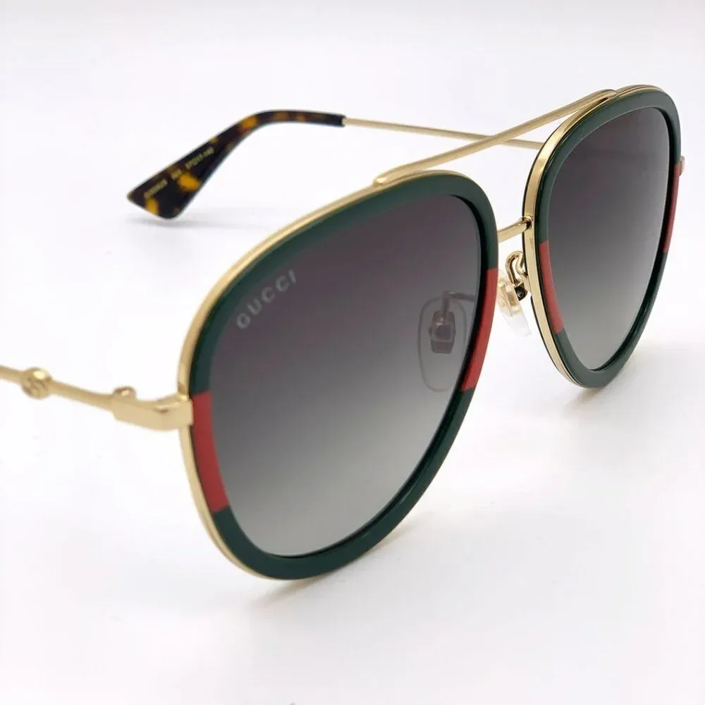 BRAND NEW GUCCI URBAN GG0062S 003 Gold Gold Green Unisex Sunglasses
